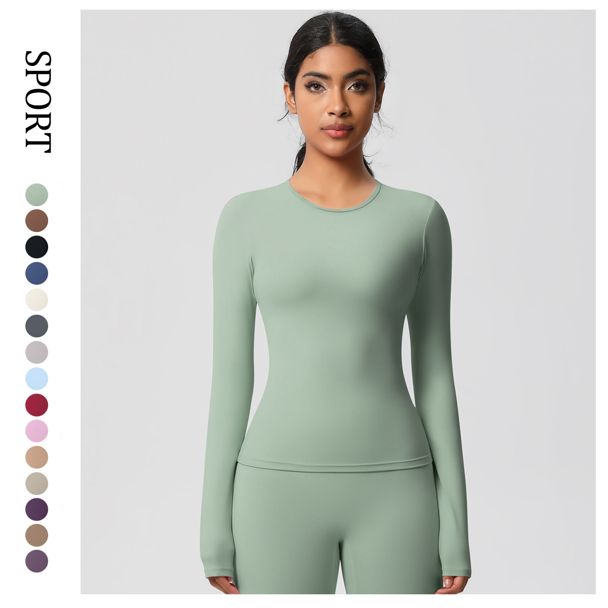 Cross-border Naked Tight Sanding Yoga Clothing Casual Quick-drying Sports Base Long-sleeved Top Outdoor Running Fitness Clothing