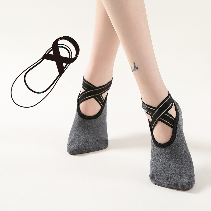 [Spot Straight Hair] Round Head Backless Yoga Socks Gold Silk Heel Strap Summer Thin Glue Bodhi Socks