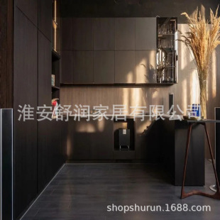 Whole House Customized Black Kitchen Integrated Cabinet Door Panel Floor Cabinet Living Room Wall Cabinet American Restaurant Multi-Functional Cabinet