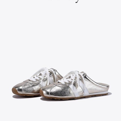 2025 New Style Fashionable Versatile Soft Sole Slimming Women's Silver Colorway Shoes Trendy Fashion Ballet Flat Shoes