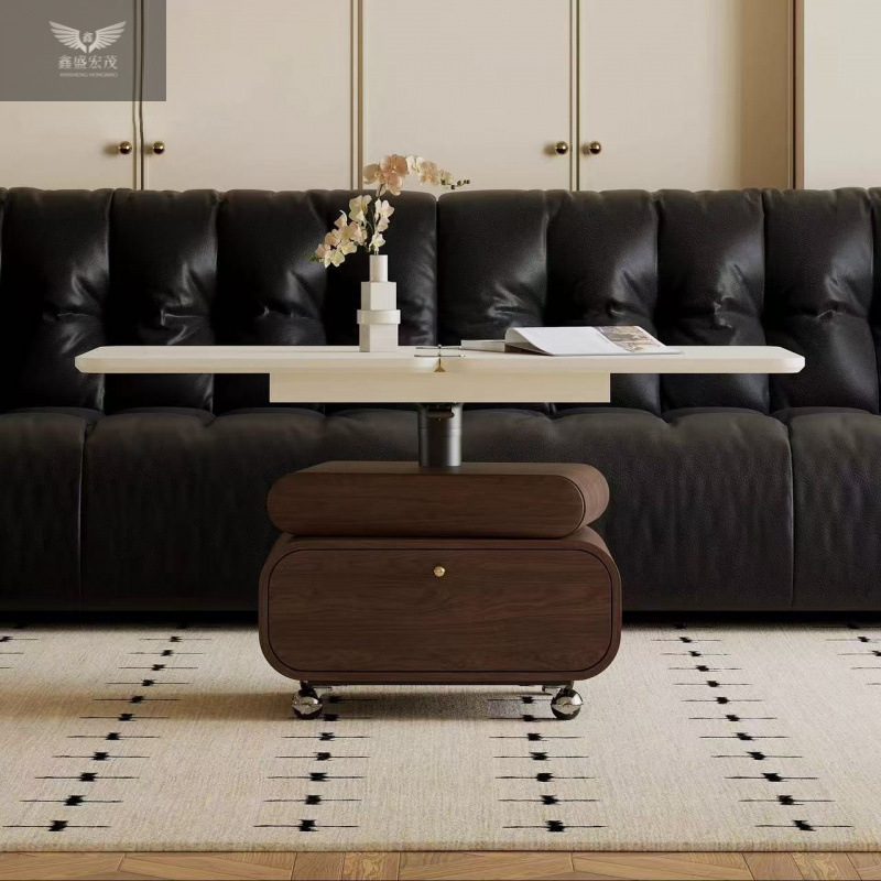 Mesa de centro de madera maciza retro francesa, mesa de comedor, apartamento pequeño de doble uso, sala de estar americana, hogar, lujo ligero, nuevo móvil
