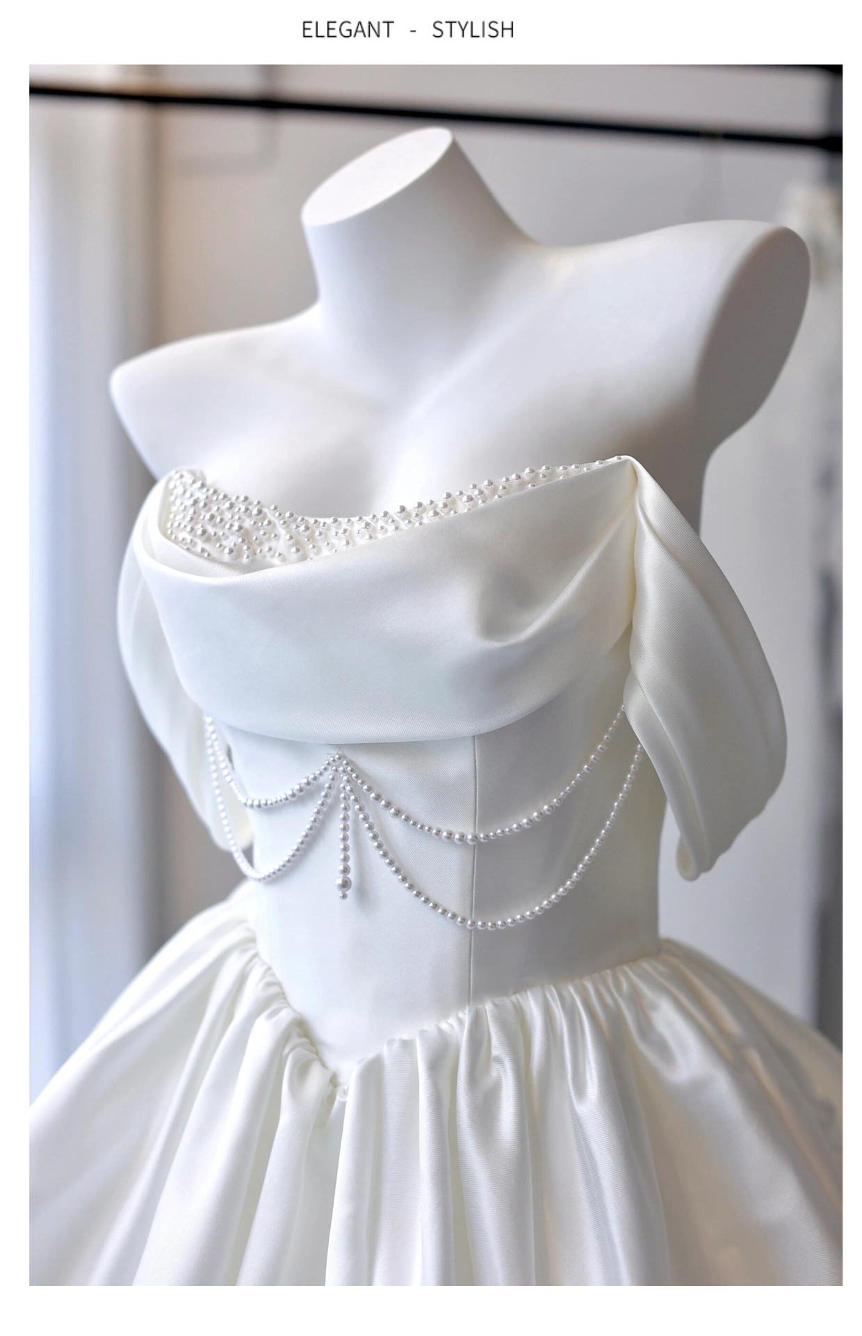 Robe de mariée en satin épaules dues pour mariage et soirée_voghion.com