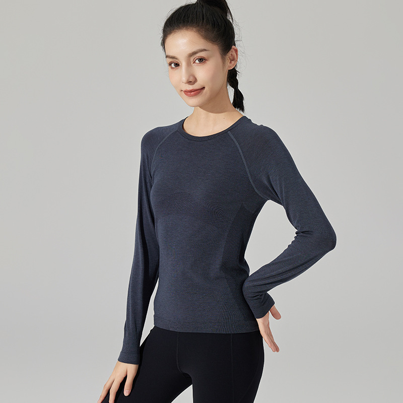 Merino Wool Tencel Casual All-match Fitness Top Yoga Clothes Running Pilates Sports T-shirt Women's Long Sleeve