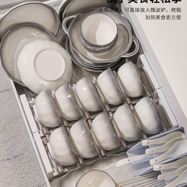 Dish Set Household Accessible Luxury Ceramic Dishes, Chopsticks and Bowls 2025 New Style and Beautiful Housewarming Tableware