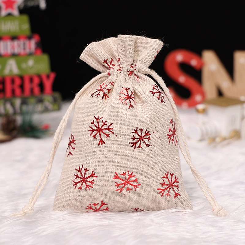 Сумка- gift с завязками из хлопка и льна, размеры 10×14 см и 13×18 см, праздничные принты к Рождеству
