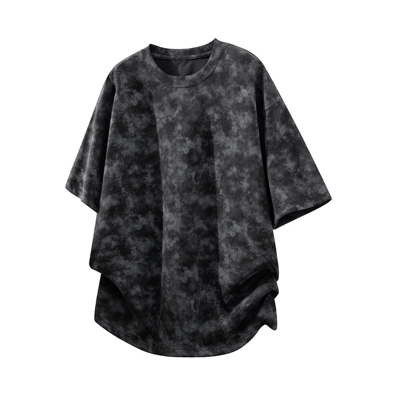Summer New Style Personalized Design Simple Casual Trendy Men's Tie-Dye Suede Short-Sleeve Shirt Cross-Border Hot Sale