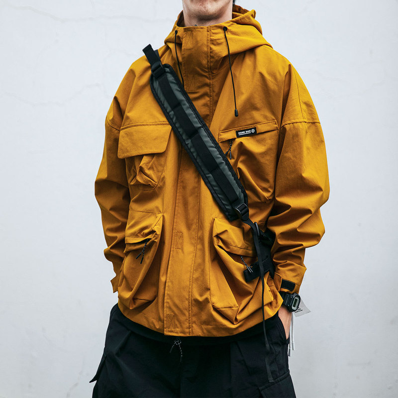 Autumn and Winter hooded jacket men's fashion brand loose three-dimensional pocket functional windproof jacket casual workwear jacket fashion