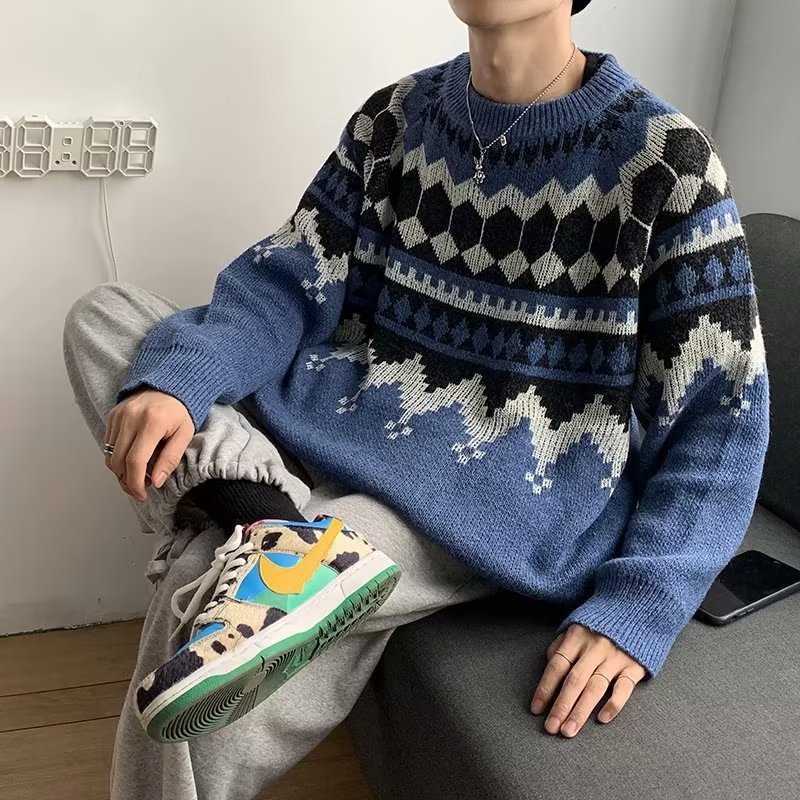 费尔岛圣诞毛衣男日系复古慵懒感加厚古着潮牌内搭冬季针织衫批发|undefined