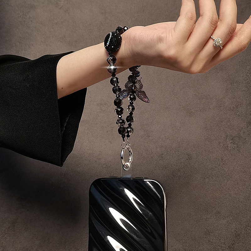 Cadena de teléfono móvil de cristal tridimensional de alta calidad, bola de diamantes de imitación de mariposa de lujo ligero, cordón de teléfono móvil, cordón de muñeca corto nuevo