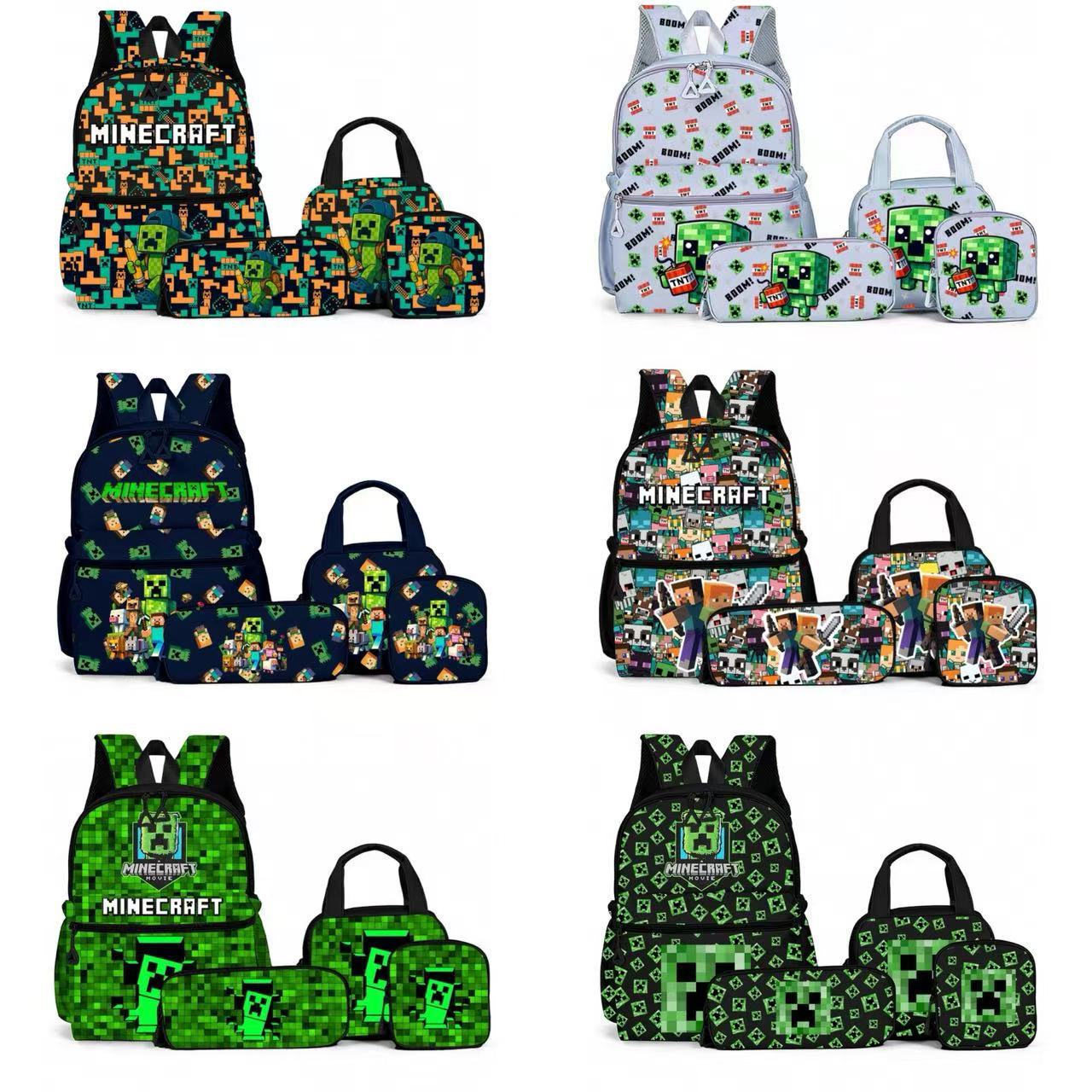 [Order Payment] Four-Piece Set of Minecraft Backpacks, Large-Capacity Foreign Trade Backpacks, Men's School Bags for Primary School Students