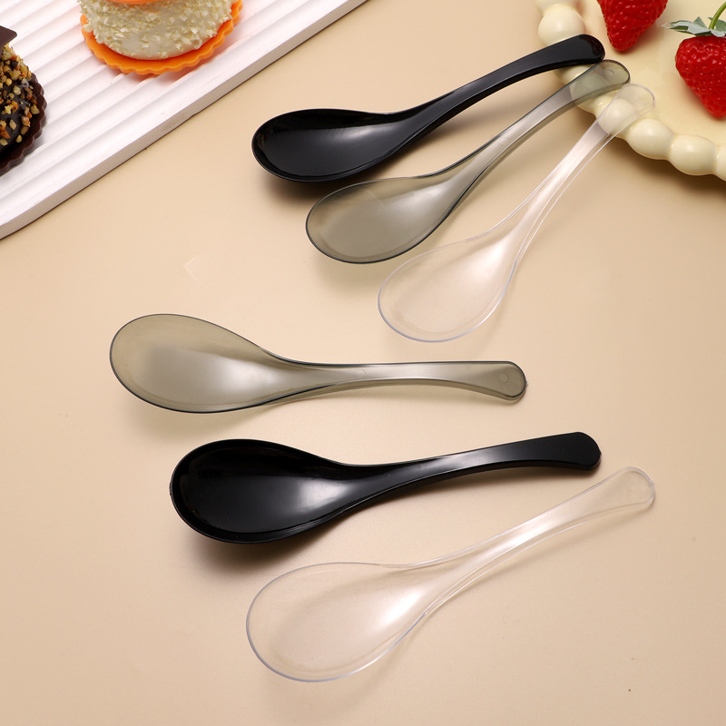 Cucharas desechables grandes cucharas de plástico empaquetadas por separado cucharas de postres comerciales cucharas de comida redondas cucharas de mangos largos cucharas auspiciosas