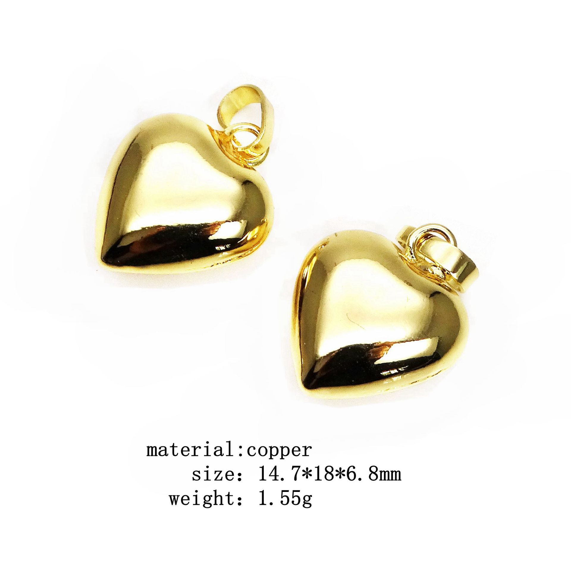 Polished Finish 1 Piece 14.7*18mm 20*20.7mm 25*25.8mm Copper Gold Plated Heart Shape Polished Pendant