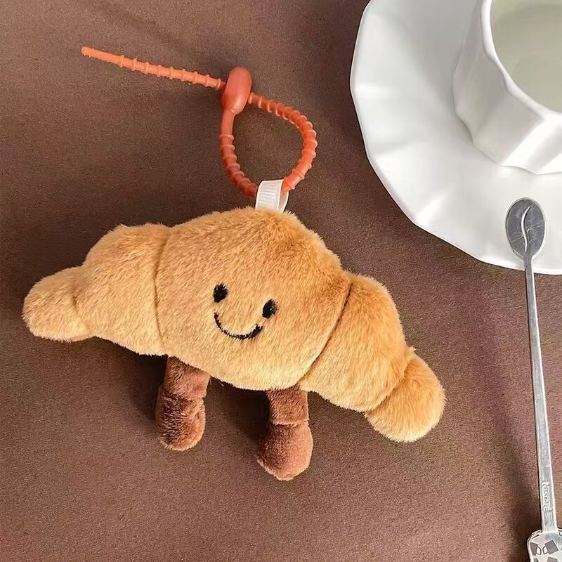 Cute Plush Doll Bread Horn Doll Creative Pendant School Bag Pendant Keychain Couple Gift High Appearance