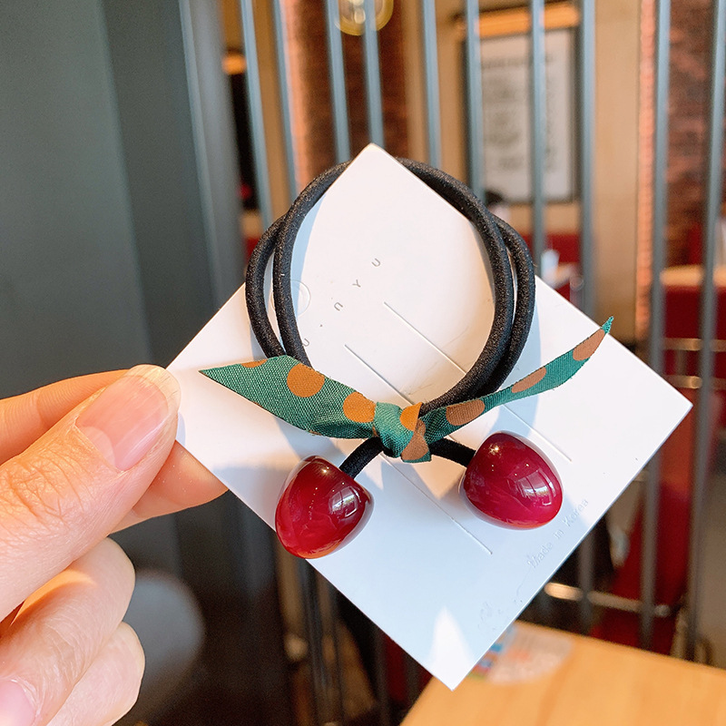 11g Weight Hair Tie Hair Accessories Type 1 Piece, 1 Set Quantity Casual, Daily Occasion Cherry Pattern All Seasons Season Women's Gender Sweet Style Sweet Women's Cherry Cloth Hair Tie 10