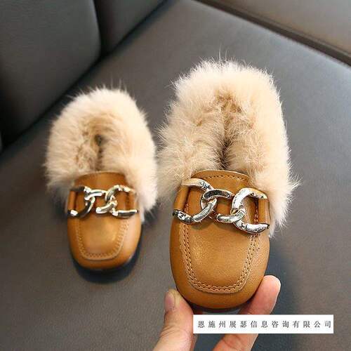 Autumn/Winter New Women and Children's Plush Shoes Baby Fleece Bean Princess Shoes Soft Sole Children's Warm Cotton Shoes