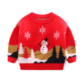 2024年圣诞新年款红色毛衣亲子装全家装秋冬新品毛衣拜年服针织衫