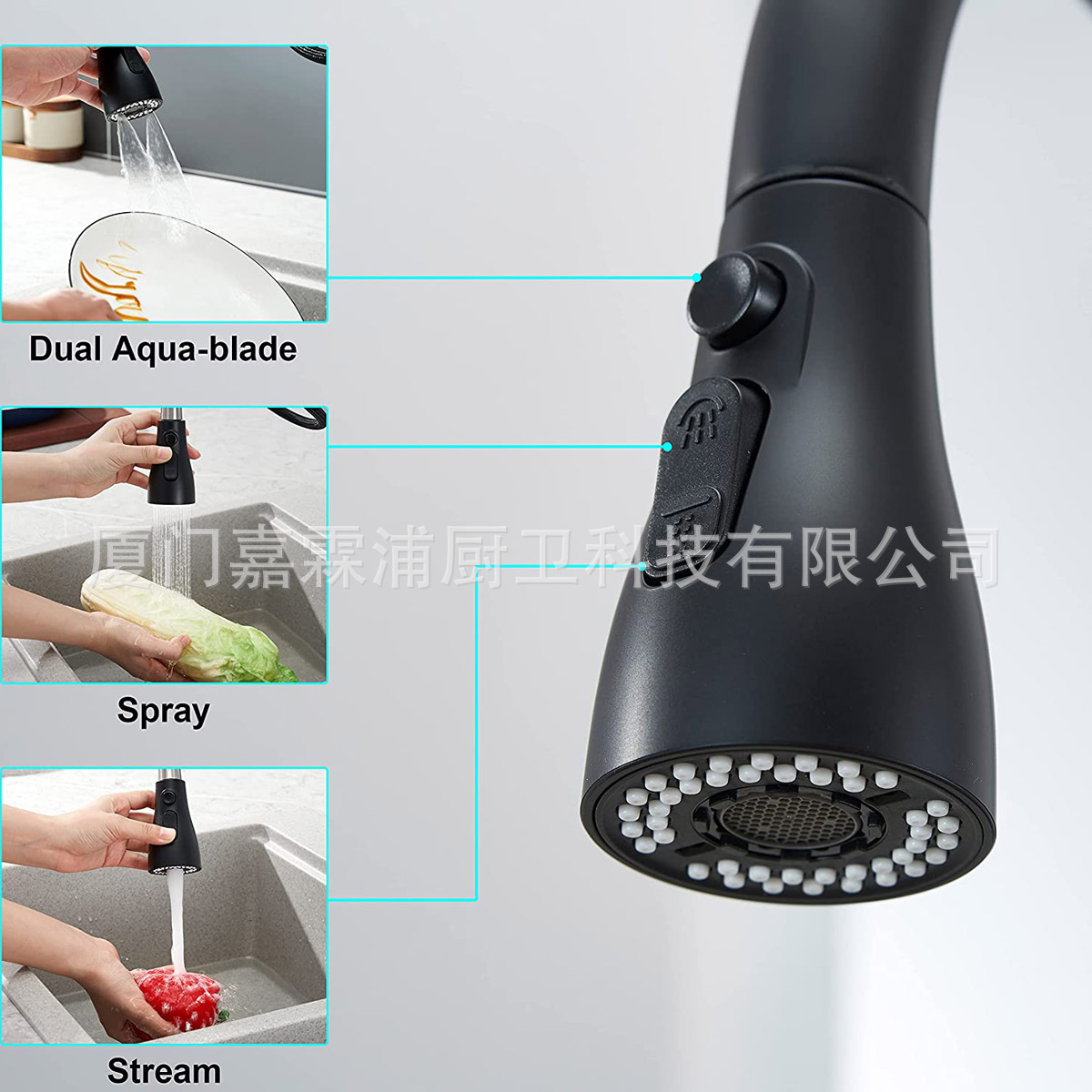 Cross-border kitchen sink, three-function, double-blade water, mesh water, small waist, pull-out faucet, shower head undefined