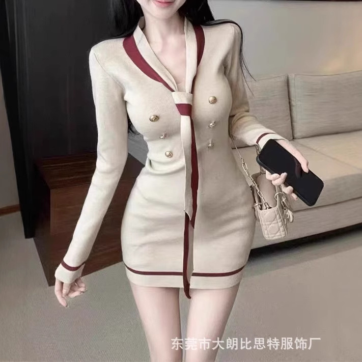 Chanel Style Flavor Hanging Neck Knitted dress Women's Autumn and Winter Pure Desire Sexy Tight Waist Hip Skirt Celebrity Sweater Skirt Chanel Style Flavor Hanging Neck Knitted dress Women's Autumn and Winter Pure Desire Sexy Tight Waist Hip Skirt Celebrity Sweater Skirt