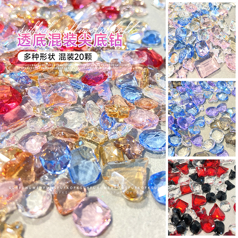 날카로운 바닥 물을 통해 얼음 파문 아이스 큐브 네일 드릴 DIY 네일 패치 모양 바닥 네일 드릴 보석 도매