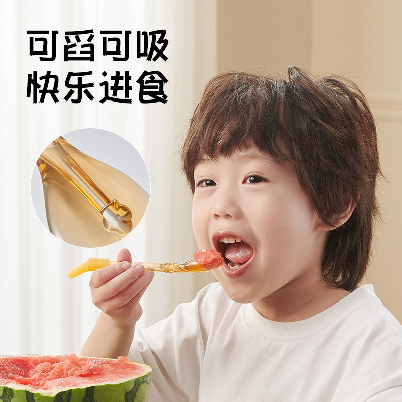 cubiertos para bebés cucharas de paja de mango largo 2 - en - 1 cucharas de paja de sopa para niños que comen por sí mismos