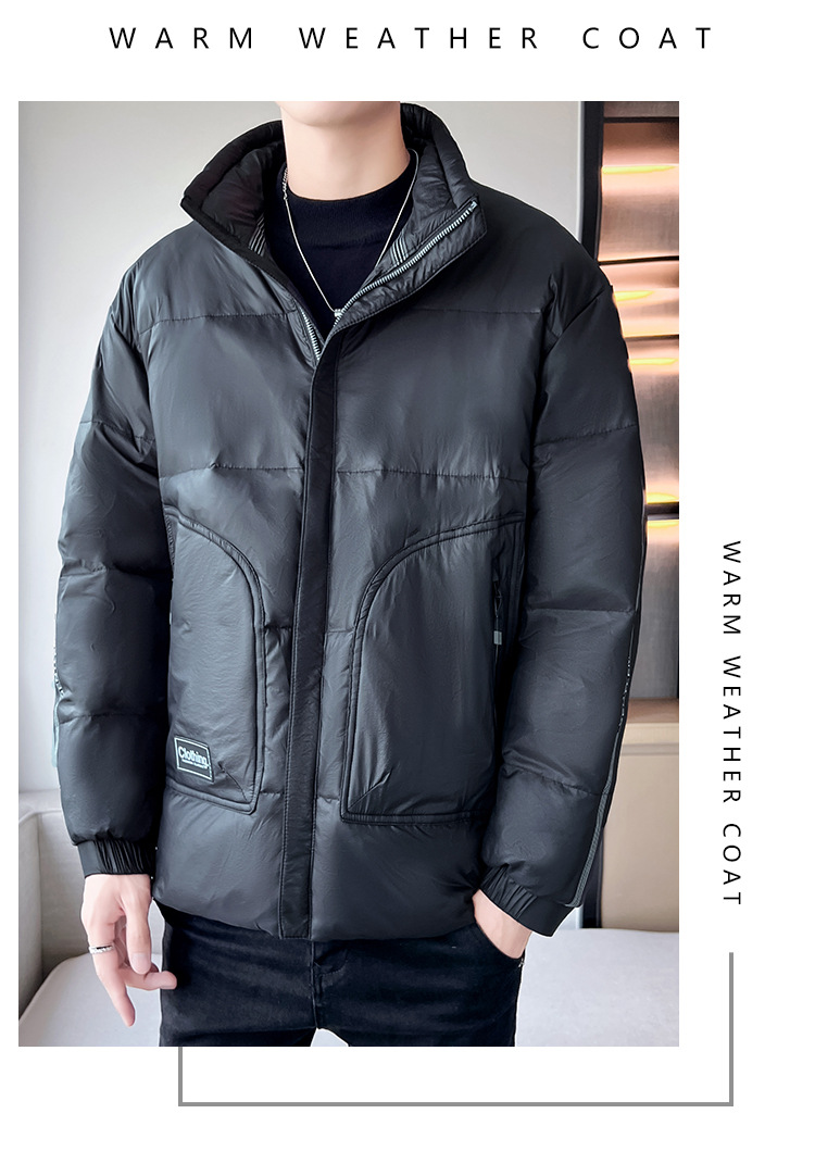 Men's Clothing white duck cotton winter men's cotton jacket men's short thick warm fashion stand collar jacket men_voghion.com