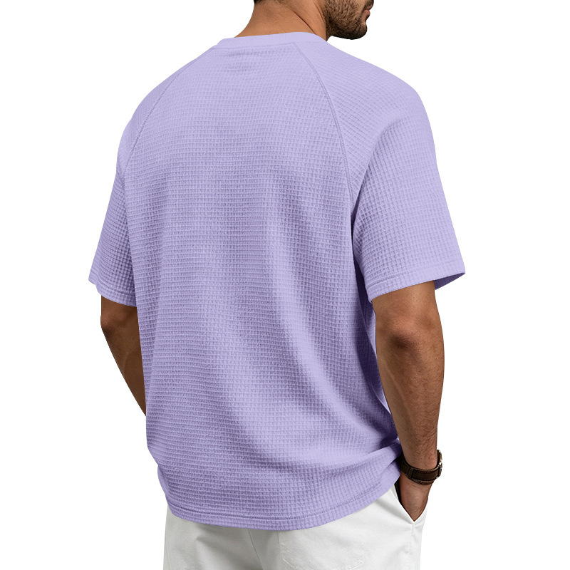 Men's Waffle Knit Short Sleeve T-Shirt, Breathable Textured Cotton-Like Fabric, Relaxed Fit Casual Tee For Summer_viptrois.com