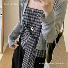 韩系格子绑带收腰吊带长袖针织开衫套装2025夏季新款女气质两件套