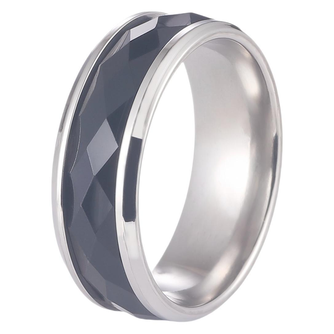men's Stackable Rings European And American Minimalist Diamond-pattern Resin-coated Titanium Steel Ring, New Men's Double-layer Ring Jewelry,_voghion.com