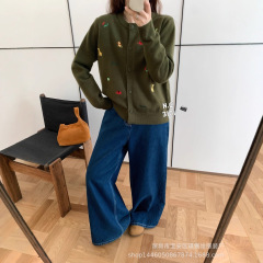 琪镌绘制韩系刺绣圆领针织开衫女秋冬新款慵懒风软糯宽松外套3101