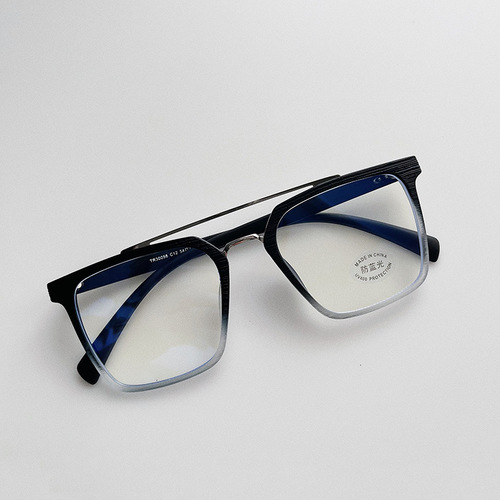 New large square frame anti-blue light glasses tr retro wood grain double beam flat frame Korean style personalized myopia eye frame