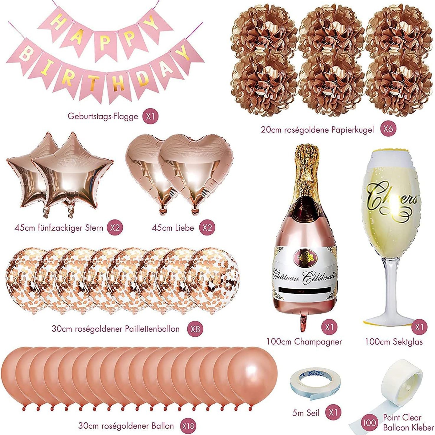 Traje de globo de cumpleaños especial transfronterizo Bandera de cumpleaños de oro rosa globo de película de aluminio globo de Decoración de cumpleaños globo