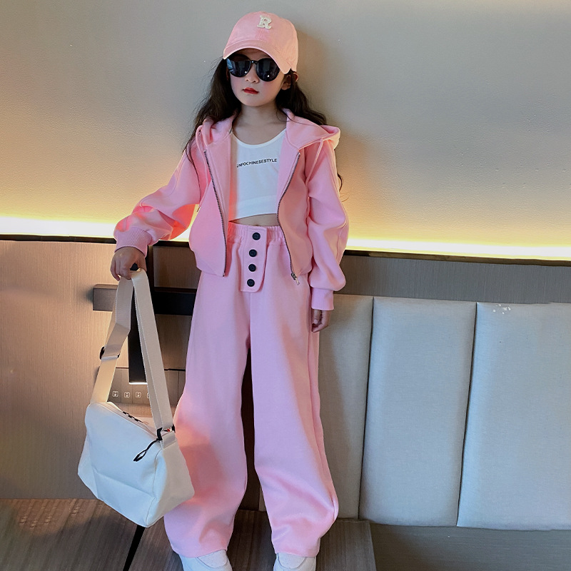 Jenter vår 2024 ny koreansk utgave barnemote hettegenser i to deler med en stor og vestlig stil_voghion.com