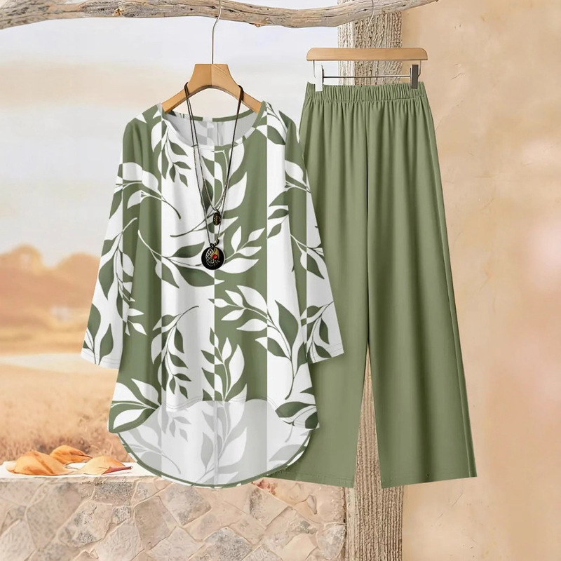 Cross-Border Export European and American Three-Quarter Sleeve Suit Amazon Spring and Autum New Round Neck Printed Jacket Shirt Suit