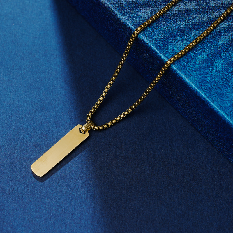 Minimalist men's stainless necklace with lettering, versatile titanium steel long strip sweater chain, hip-hop_voghion.com