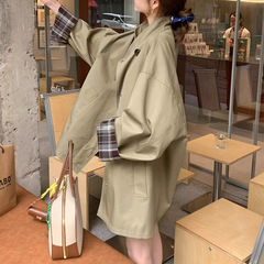 预售秋冬撞色风衣外套廓形显瘦宽松英伦风大衣