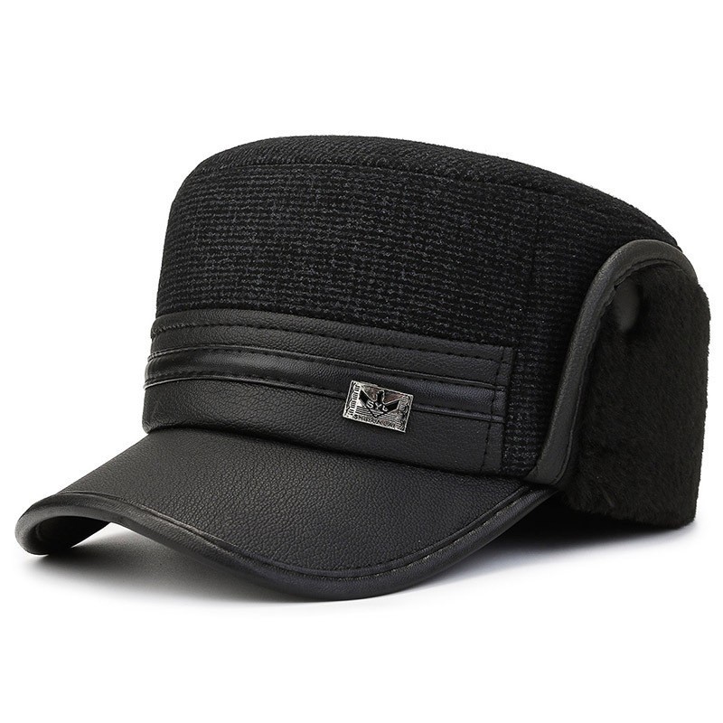 Invierno de mediana edad y ancianos sombrero masculino papá cálido sombrero plano de algodón abuelo anciano casual forrado de lana tapa de protección auditiva