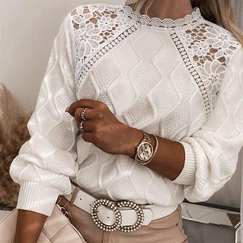 Popular Autumn and Winter Style Ladies Lace Shoulder Knitwear Women's Top Elegant Slim Knitted Knitwear Women's Knitted Pullover Top Popular Autumn and Winter Style Ladies Lace Shoulder Knitwear Women's Top Elegant Slim Knitted Knitwear Women's Knitted Pullover Top