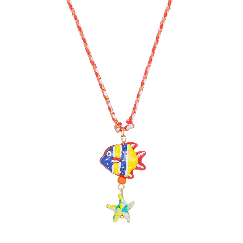 クロスボーダーヨーロッパとアメリカのパーソナライズされたガラス海の魚ペンダントネックレスファッショナブルなデザインの小魚海洋要素鎖骨チェーンネックレス|undefined
