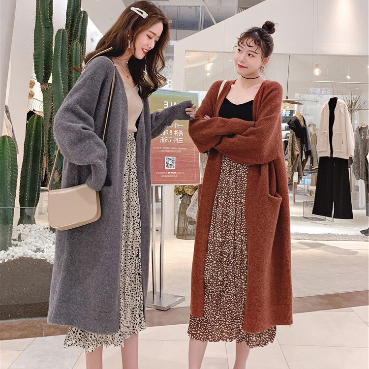 Korean version of long sweater cardigan autumn long lazy style sweater coat Joker 2022 new women's clothing
