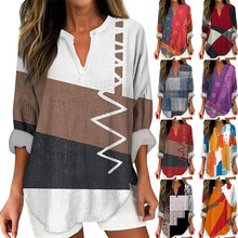 2025跨境外贸欧美ebay亚马逊wish爆款女装夏V领复古宽松大码衬衣