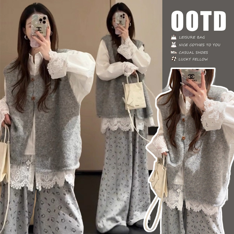 Maternity Suit Spring & Fall 2025 New Fashionable Pregnant Mother High-End Design Vest Shirt Wear Two-Piece Set Autumn and Winter