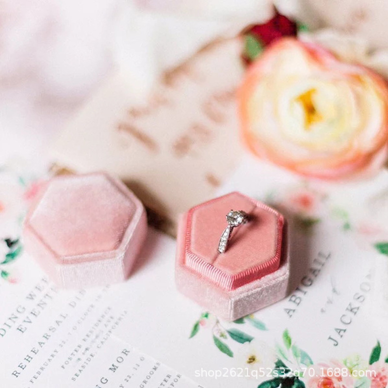 Etsy人気ホットスタンプ六角形ハクチョウベルベットリングボックスシングルスロットダブルスロット结婚式プロポーズ周年记念プレゼント|undefined