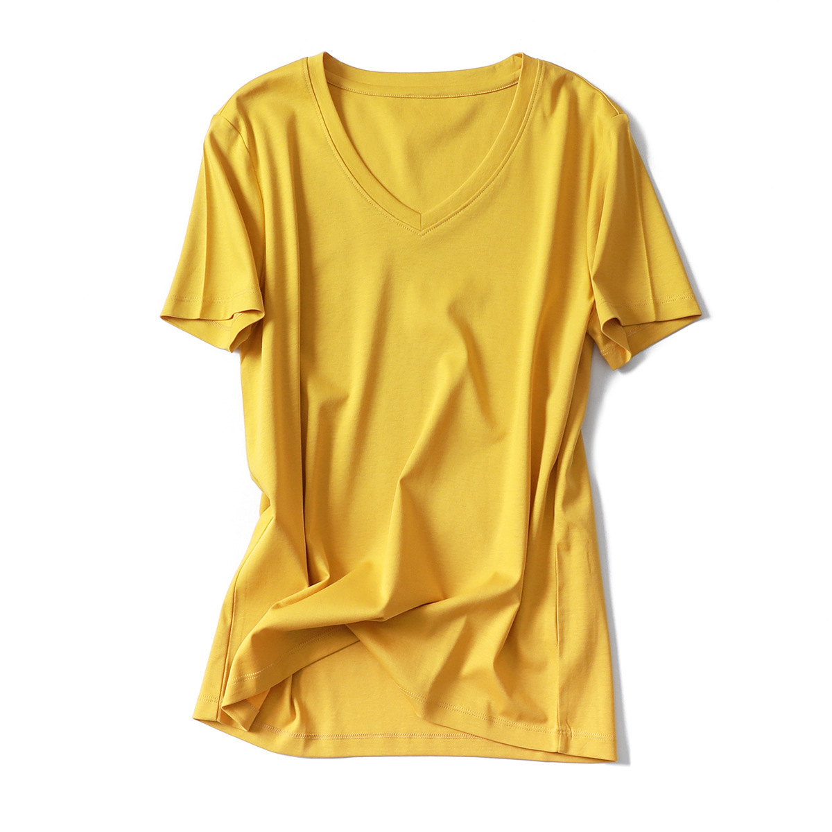 メーカースポット2024夏80本両面シルク綿tシャツ女園vネック半袖純色綿半袖tシャツ