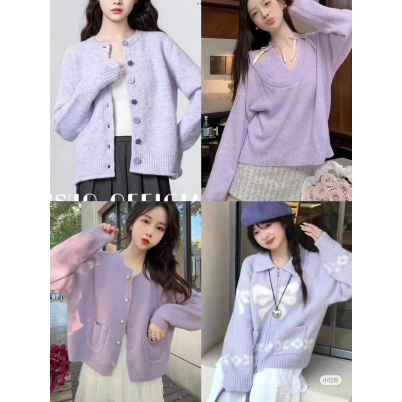 Puyuan 秋と冬のニットカーディガンレディーストップスセーター女性のかわいいキャンディーカラーのソフトワックス状 13 行女性の卸売|undefined