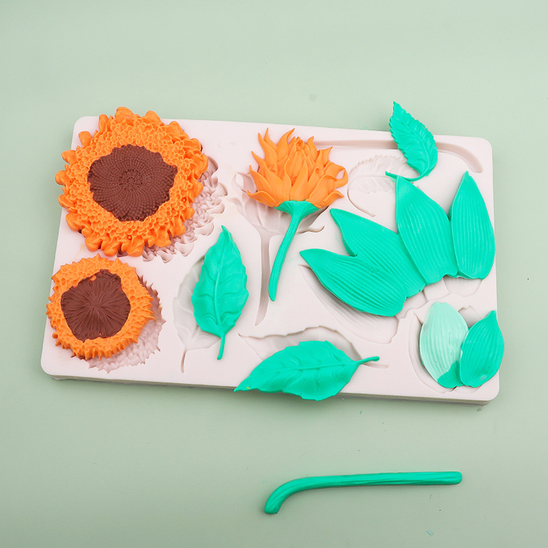 Nuevo girasol hoja molde de silicona molde de decoración de pastel de flip molde de goteo de goma molde de chocolate seco pace