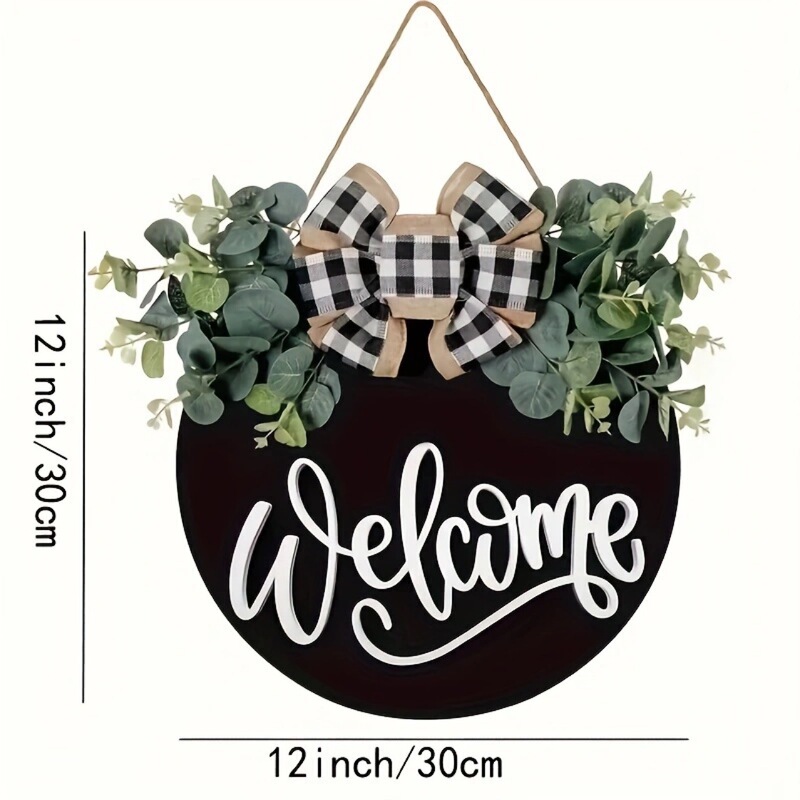black welcome doorplate front door welcome sign farmhouse porch front door decoration welcome garland round wooden pendant