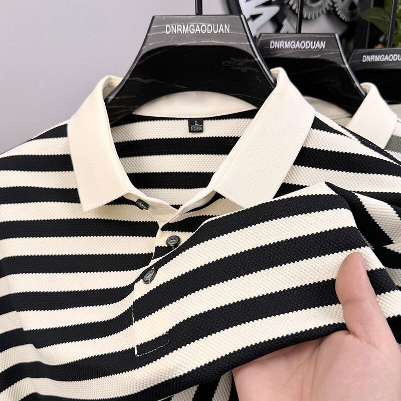 2025 New Arrival Striped Entry-luxury Casual Men's Short-sleeved Lap POLO Summer Fashionable Men's High-end Shirt T-shirt
