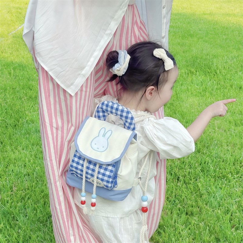 Jardín de infantes mochila para bebés de clase pequeña y media adorable conejo, mochila para niños y niñas, mochila de estilo a cuadrícula para padres e hijos, moda