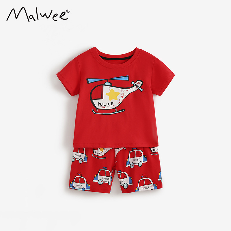 Malwee transfronterizo de niños dos piezas de ropa de verano nueva ropa para el hogar europea y americana de niños de cuello redondo camiseta infantil conjunto