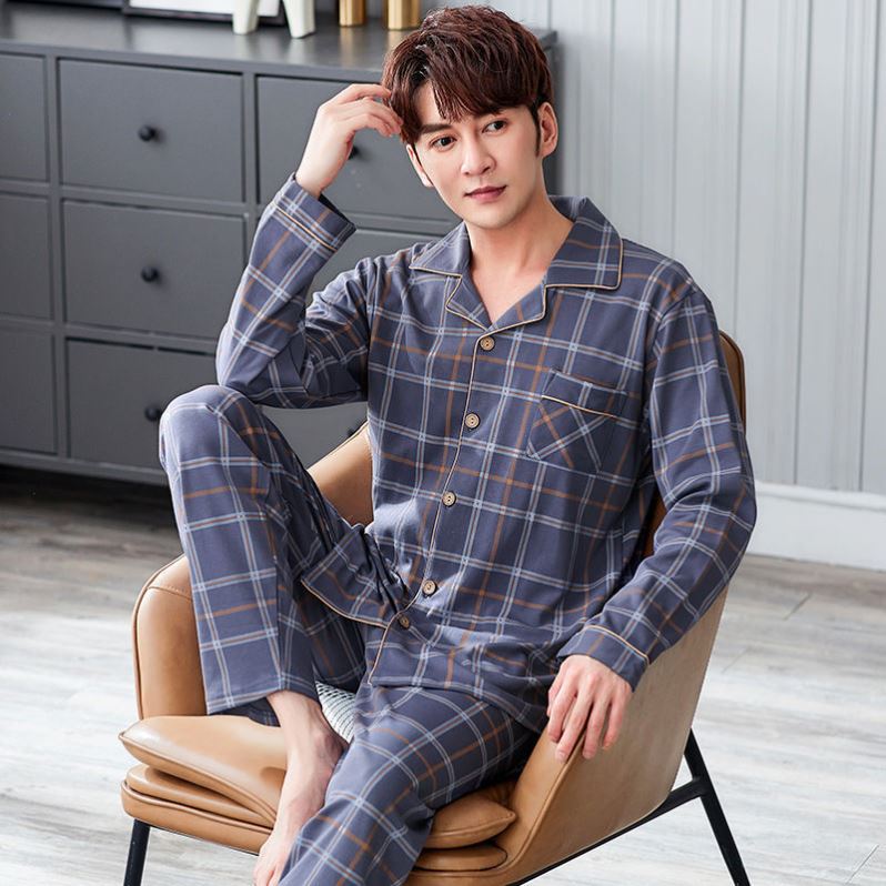 Pijamas de los hombres de primavera y otoño de manga larga más el tamaño de algodón de doble cara cardigan traje 5XL Otoño e Invierno ropa de abrigo homewear